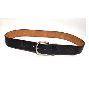 Fossil Leather Belt Sasha Dark Brown Embossed Floral Silver Tone Buckle